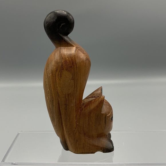 Cute Arched Back Brown Cat Hand Carved Solid Piece of Wood Halloween 6.5 in Tall - Picture 3 of 10